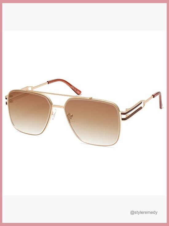 Retro Oversized Square Sunglasses, Stainless Steel Metal Frame, UV400 Protection main image 6